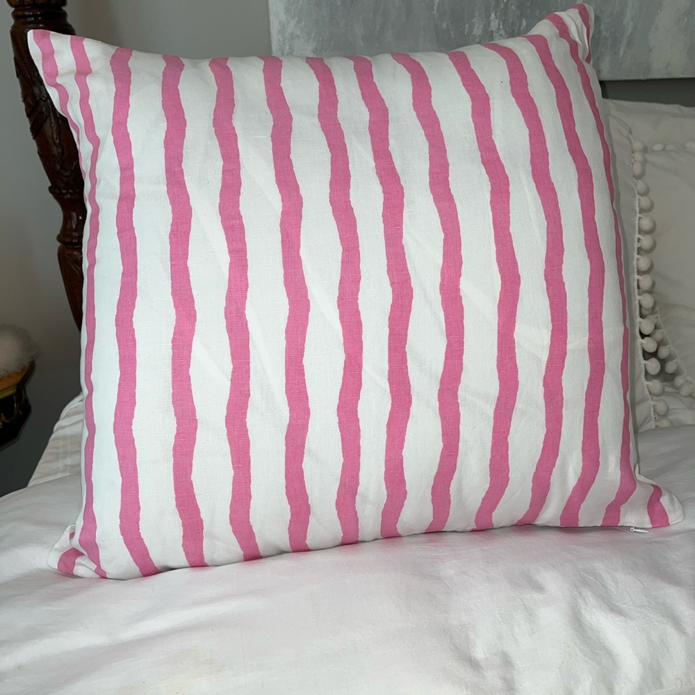 Laura Parks Pink and White fun stripe pillow .  New NO tag and cover only .